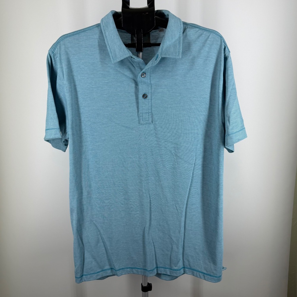 Linksoul Mens Large Blue Striped Golf Polo Shirt Quail Creek Short Sleeve L